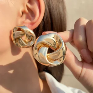 New Big Metal Dangle Earrings for Women Gold Color Spiral Exaggerated Drop Earrings Heavy Ear Jewelry oorbellen voor vrouwen